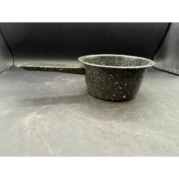 Vintage Black Speckled Enamelware Pot – 6.5” Retro Pan & Kettle-Rustic - Picture 1 of 9